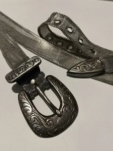 Silver Metallic Mesh Belt measures 45 inches long - Picture 1 of 3