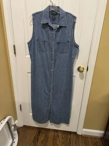 Lauren Ralph Lauren Cotton Denim Maxi Shirt Dress Size Sleeveless Blue Size 16 - Picture 1 of 18