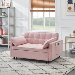54" Convertible Sleeper Sofa Bed Loveseat Sofa Couch w/ Pull Out Bed & 2 Pillows - Picture 1 of 67