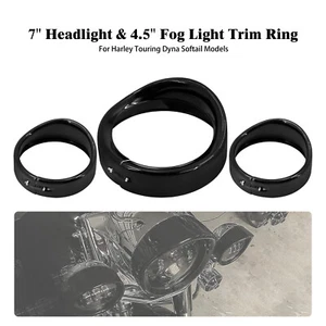 Gloss Black 7"Headlight+4.5"Auxiliary light Visor Trim Ring For Harley Road King - Foto 1 di 15