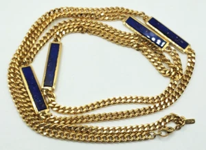 Vintage Monet goldfarbene und vier blaue und goldflockene Barren an schwerer Kette Statement - Bild 1 von 11
