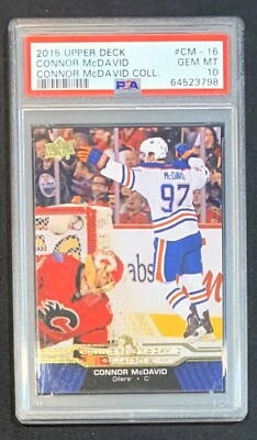 Tarjeta de novato de hockey Connor McDavid 2015 Upper Deck RC #CM-16 clasificación PSA 10 Foto 1 de 2