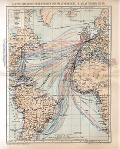 1904 ATLANTIC OCEAN SHIPPING COMPANY LINES RED STAR WHITE STAR LLOYD Map dated