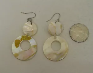 Orion Ladies Earrings White Sea Shells Fashion Drop Dangle Circles Hooks - Picture 1 of 12
