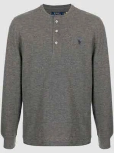Polo Ralph Lauren Men's SZ S Grey Heather Ribbed Long Sleeve Henley Shirt - Picture 1 of 3