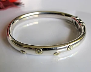 Exquisite VTG 950 Sterling Silver & 14k Gold w/ Stones Hinged Bracelet (#00143) - Picture 1 of 16