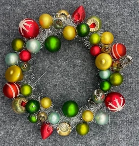 Vintage Feiertag Weihnachtskranz Mini Ornamente Silber Lametta Glas Retro MCM - Bild 1 von 7