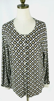 Charter Club Cardigan Sweater Women Size XL Geometric Long Sleeve Button Up - Image 1 of 4