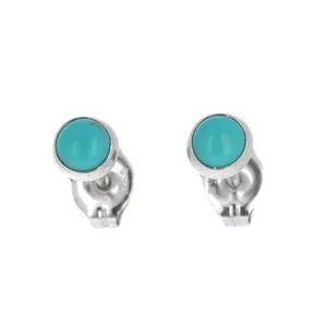 Turquoise Studs, Sterling Silver, Small Round Post Earrings, Second Hole, Mini T - Picture 1 of 4