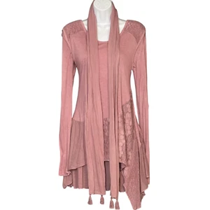 Women's Bohemian Mini Dress 3pc Set Layered Lilac Pink Hippie Festival Large NWT - Picture 1 of 13