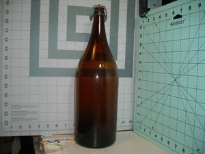 64oz 30's vintage amber brown bottle flip slide top rubber stop 14"X4.5 Owens - Picture 1 of 6