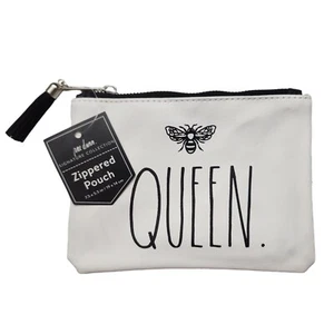 Rae Dunn Queen Bee White Zip Pouch Cosmetic Make-Up Bag Silver Hardware - Picture 1 of 6
