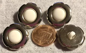 4 Shiny Silver Tone & White All Plastic Shank Buttons 20mm Almost 13/16" 8981 - Picture 1 of 1