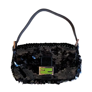 RARE Fendi Black and Green Sequin Paillette Snakeskin / Python Baguette 1997 - Picture 1 of 9