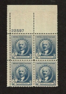 1940 U.S. FAMOUS AMERICANS 5c Blue FRENCH Plt#BLK of 4 Sc#887 M/NH/OG Pristine - Picture 1 of 1