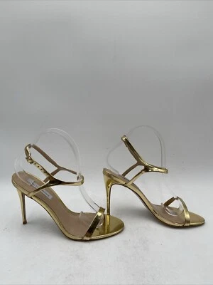 Saks Fifth Avenue Women's Leather Stiletto Heel Sandals In Gold Size 8.5M - Image 1 of 4