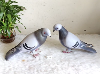 Antique Handmade Painted Terracotta Pigeons Bird Pottery Figure Pair Decor TC310 - Image 1 of 4