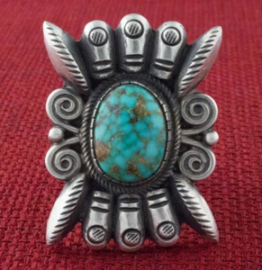 8,5 - Anillo turquesa tela natural Kingman del artista navajo Calvin Martínez - Imagen 1 de 4