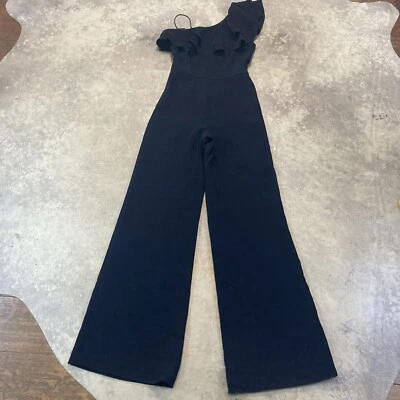 Rachel Zoe Jumpsuit Womens 2 Black Osborne One Shoulder Ruffle Evening Cocktail - Image 1 of 4