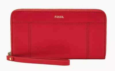 Cartera sin asas Fossil Jori RFID de cuero rojo SWL3008600 NUEVA CON ETIQUETAS $100 F Foto 1 de 2