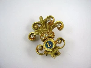 Vintage Collectible Pin: Lions International Fleur De Lis Design Clear Jewels - Picture 1 of 4