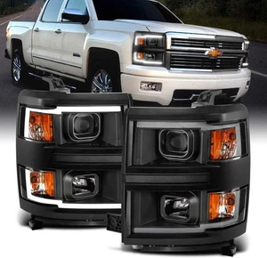 for 2014-2015 Silverado 1500 Pickup Square Projector Dual LED Tube Black Replace - Picture 1 of 6