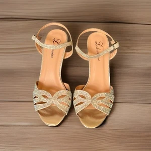 L LORRAINE Heels Womens 7.5 VanessaEmbellish Champagne Slingback Wedding Pageant - Picture 1 of 4