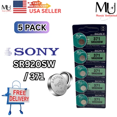5X SONY 371 SR920SW SW920w 370 Coin Battery US Seller Expire Date 2032 Low Drain - Image 1 of 4