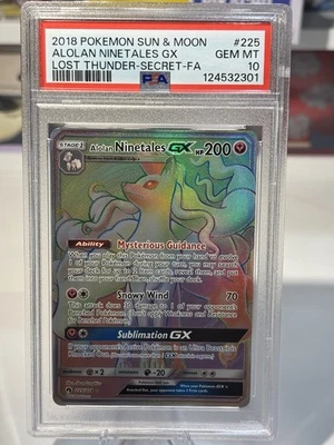 Pokemon 2018 S&M Lost Thunder Alolan Ninetales GX 225/214 Secret Rare PSA 10 - Image 1 of 2