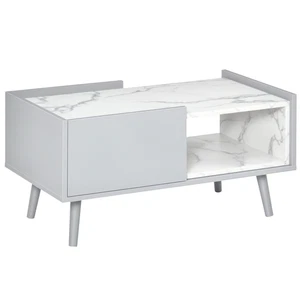 HOMCOM Two-Tone Coffee Table Marble Effect w/ Storage Wood Legs Home Furniture - Picture 1 of 11