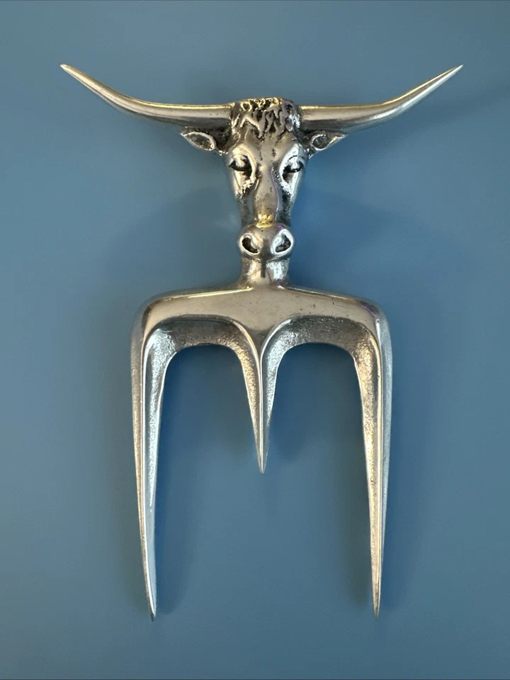 "Tenedor de carne Wilton Armetale Columbia PA EE. UU. Longhorn Bull peltre 3 clavijas 8"" de colección" Foto 1 de 4