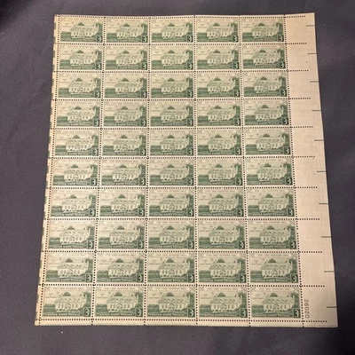 1958 Gunston Hall 3-Cent US Postage Stamp Full Sheet - Image 1 of 2