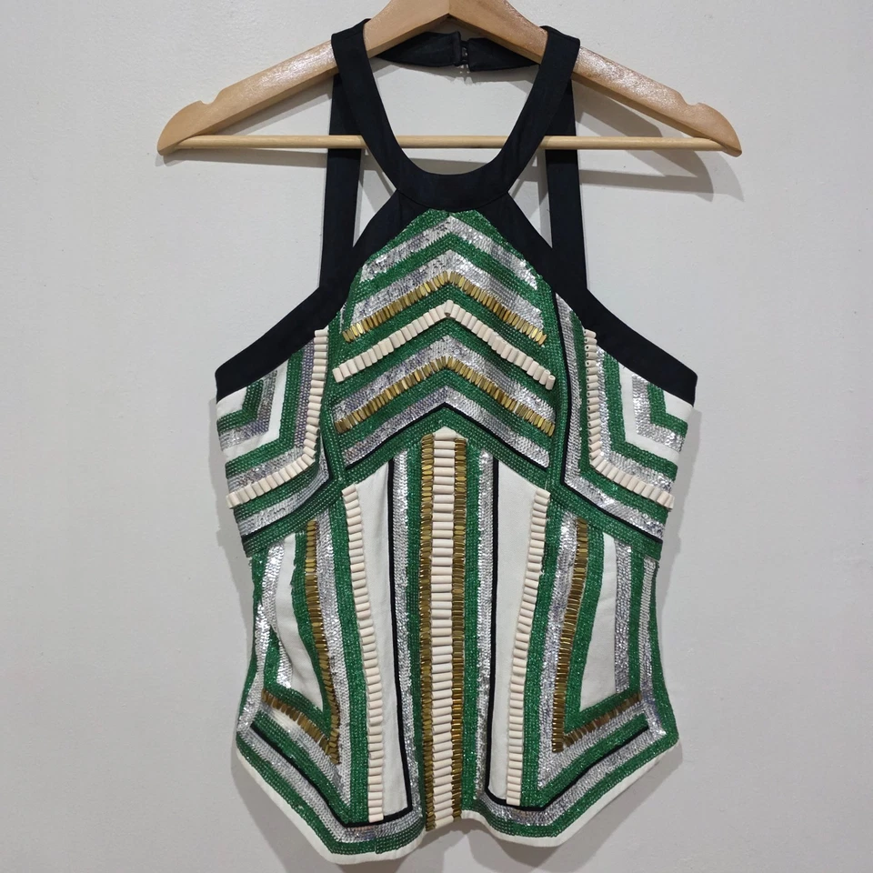 Sass & Bide Baker Boys Beaded Top Size 10 Hand Embellished Designer Tank Sequin - Image 1 of 4