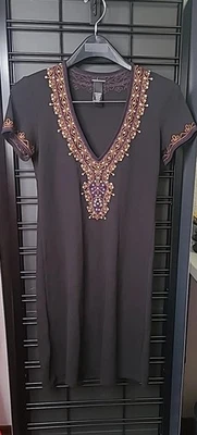 Moda International Dress Size M Y2K VTG Embroidered Rhinestone Beaded Black Knit - Image 1 of 4