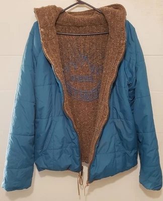 VTG Diesel Keep Frozen Reversible Wool Jacket Turquoise Blue Women Sz XL UNIQUE - Image 1 of 4