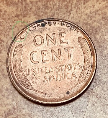 Centavo de trigo Lincoln de la década de 1919 ERROR Cud on rim, troquel roto por encima de E Pluribus. Foto 1 de 4