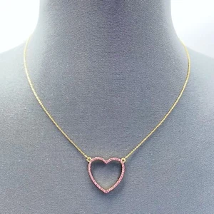 N0303 Pink Rhinestones Decorated Mini Heart Love Shape Pendant Dainty Necklace - Picture 1 of 2