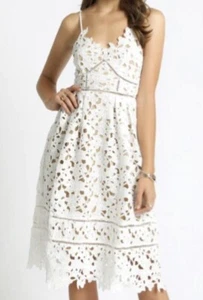 Sans Souci White Dress Floral Laser Cut Women Size L New - Picture 1 of 11
