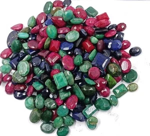 80 Ct+ Natural Ruby Emerald Sapphire Faceted Mix Cut Loose Gemstone Lot NSO - Picture 1 of 7