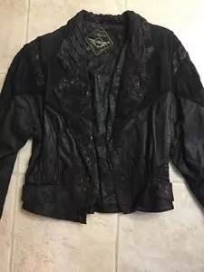 WOMEN'S MEDIUM IOU MULTI-COLORED SUEDE JACKET,DECORATIVE PAISLEY TRIMMING, NICE - Picture 1 of 7