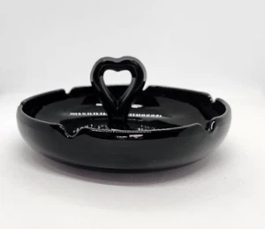 Black Amethyst Glass Candy Dish - Ash Tray - Heart Handle - Antique - Mint - Picture 1 of 3