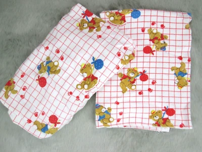 Oso de peluche Dundee vintage años 80 rejilla roja bebé manta cuna hoja hobo franela Foto 1 de 4