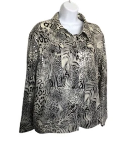 RUBY RD - Women’s White Tiger Print, Clear Sequin Embellished, Jacket Size 18 - Picture 1 of 9