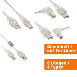 Inline USB 2.0 Kabel Transparent A auf B - Gewinkelt Ferrit Kern - 0,3m - 10m - Bild 1 von 5