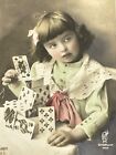 B1 RPPC Girl Playing Cards Building House Of Card Chateau De Cartes
