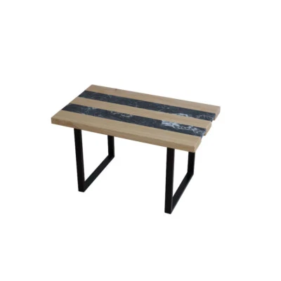 Tavolo basso rettangolare castagno e marmo portoro con base in ferro inclusa - Immagine 1 di 3