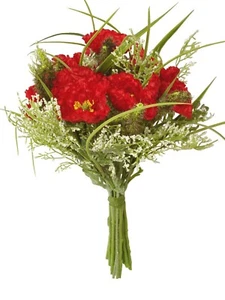 (01439) Artificial Bouquet Poppies Papaver Red Filler Green Paniculata - Picture 1 of 1