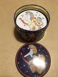 Vintage Felt Paper Drink Coasters Rocking Horse And Teddy Bear With Original Tin - Picture 1 of 8