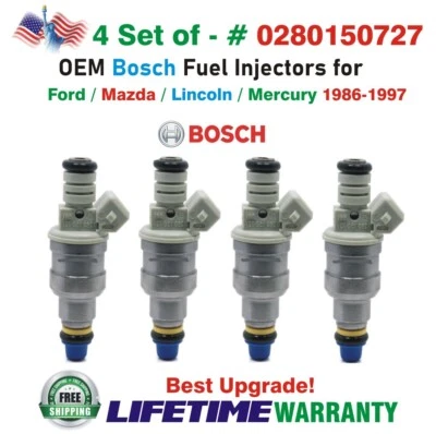 Injetores de combustível x4 Bosch OEM melhor atualização para 1986-97 MERCURY/FORD/LINCOLN/MAZDA - Imagem 1 de 4