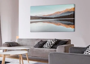 Gemälde Landschaft See Leinwanddruck Baumwolle Canvas Wall Art + Rahmen 60x120 - Bild 1 von 3